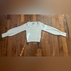 Fuzzy White V-Neck Sweater